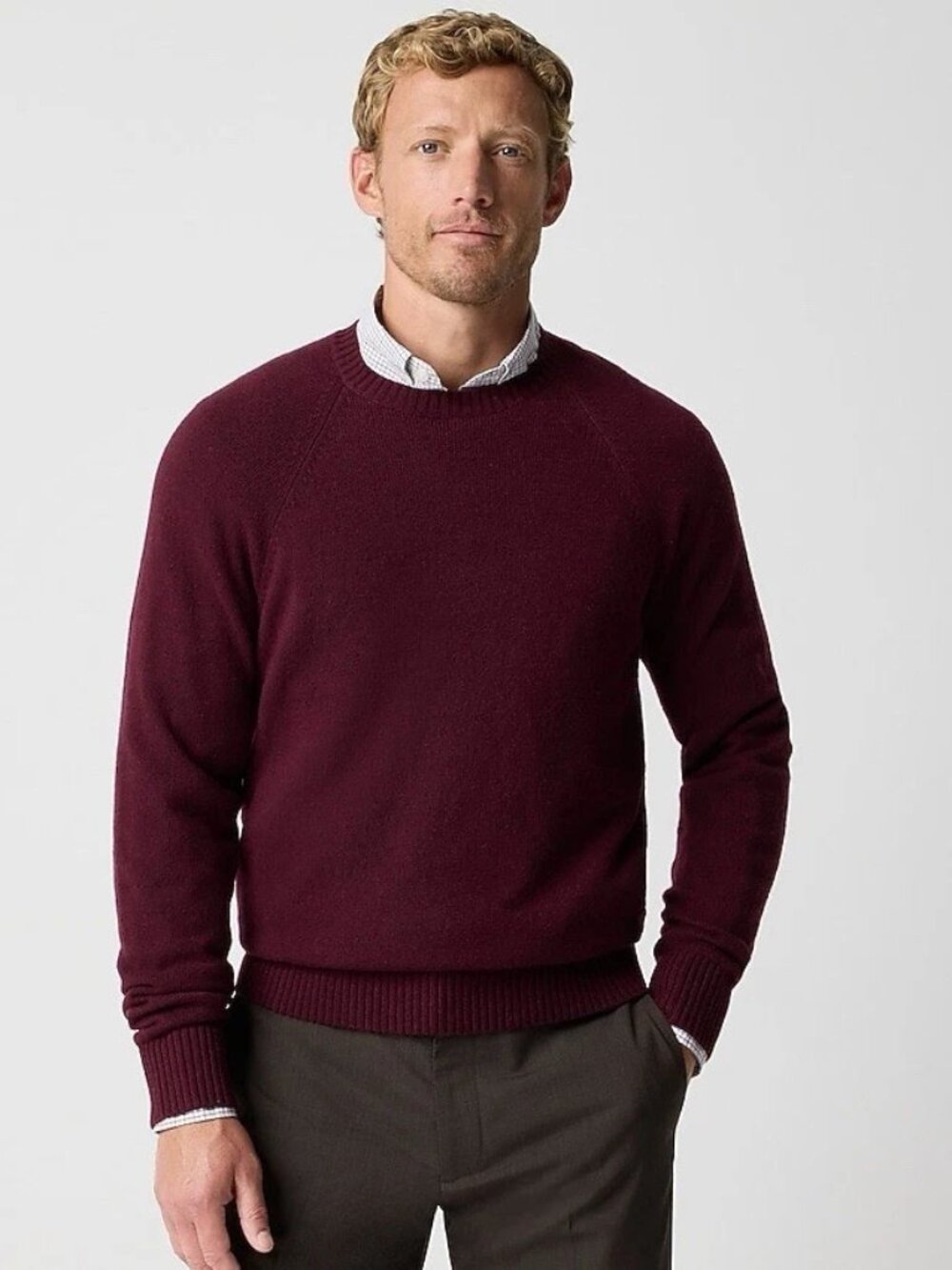 Men’s J. Crew Maroon Super Soft Lambs Wool Blend Long Sleeve Sweater L NWOT